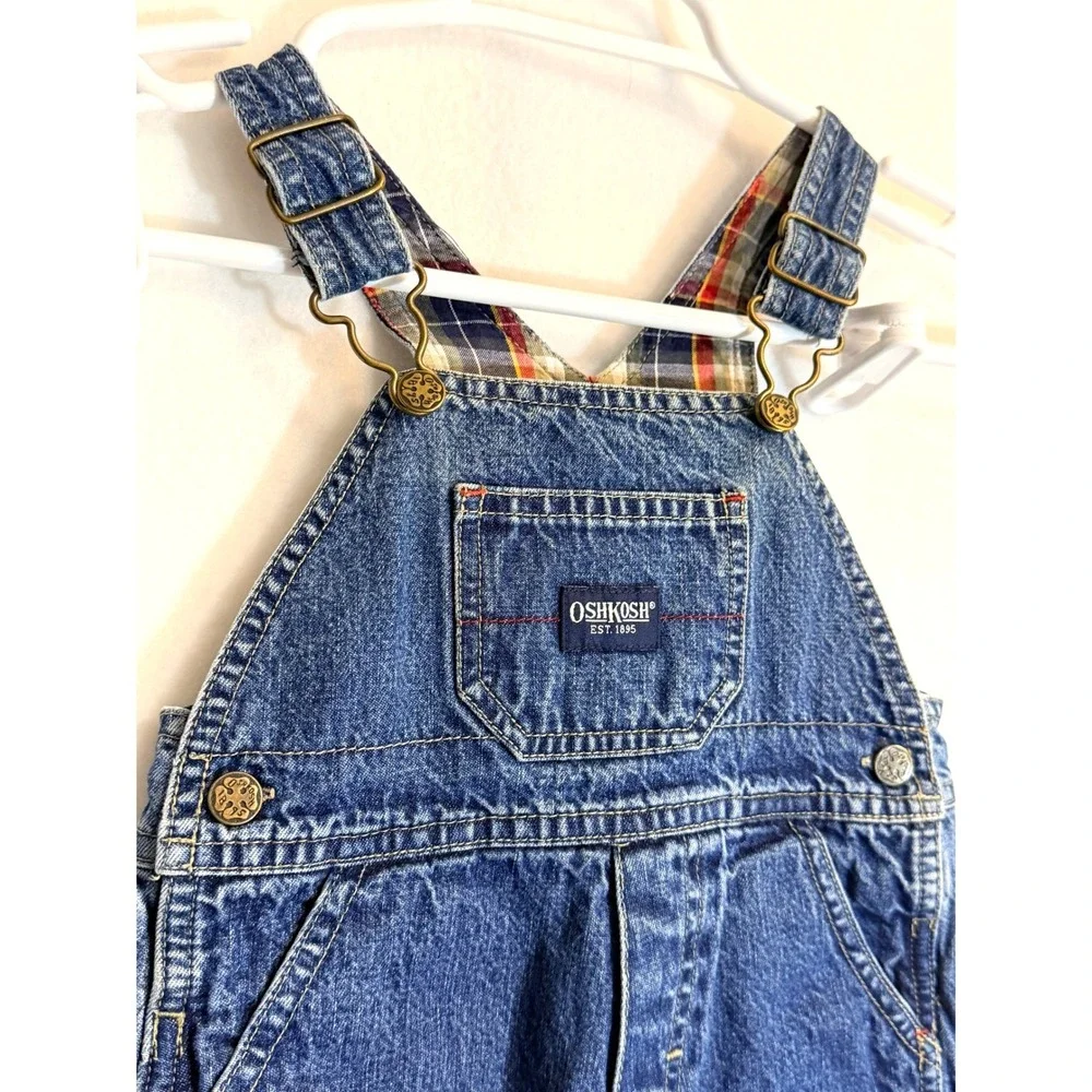 OshKosh Bgosh Baby Boys Plaid Flannel Lined Denim Overalls‎ Blue 12 Months